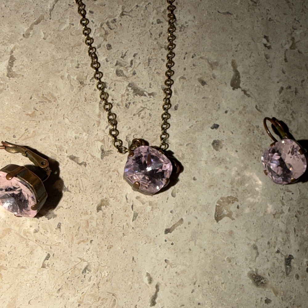 Sabika Pale Pink Crystal Necklace and Earrings Set